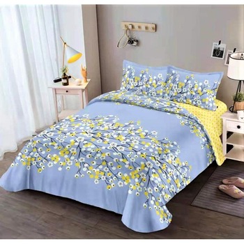 Lenjerie de pat dublu, cearceaf cu elastic, bumbac finet, 4 piese, Floral Lenjerie de pat dublu, cearceaf cu elastic, bumbac finet, 4 piese, Floral