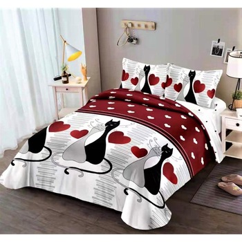 Lenjerie de pat dublu, cearceaf cu elastic, bumbac finet, 4 piese, Black Cats Lenjerie de pat dublu, cearceaf cu elastic, bumbac finet, 4 piese, Black Cats