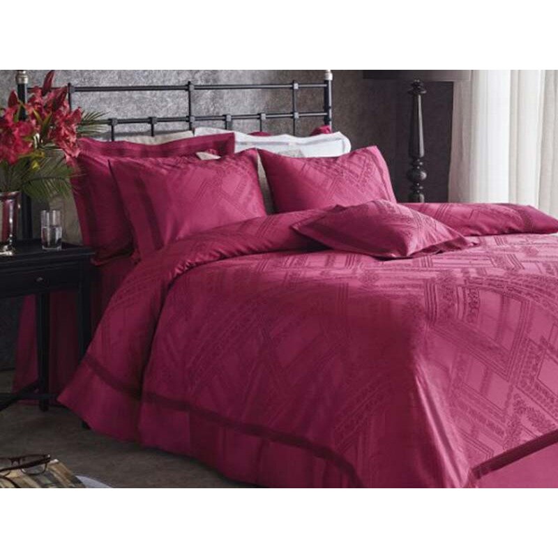 Lenjerie pentru pat dublu, bumbac egiptean, 6 piese, VALERON, model Valerie Fucsia