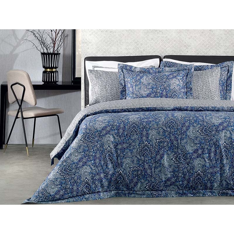 Lenjerie pentru pat dublu, bumbac egiptean, 6 piese, VALERON, model Victorine Blue