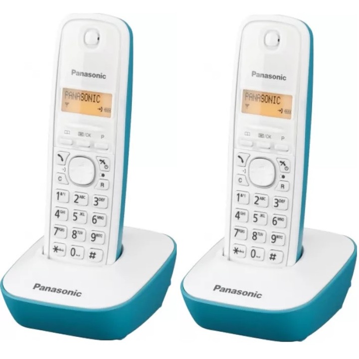 Telefon fara fir Panasonic, DECT, Twin, KX-TG1612FXC, 2 receptoare, Caller ID, Alb/Albastru