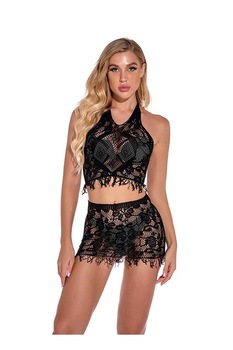 Body set top si fusta, Nylon, Set 2 piese, S-M INTL, Negru, S-M Body set top si fusta, Nylon, Set 2 piese, S-M INTL, Negru, S-M
