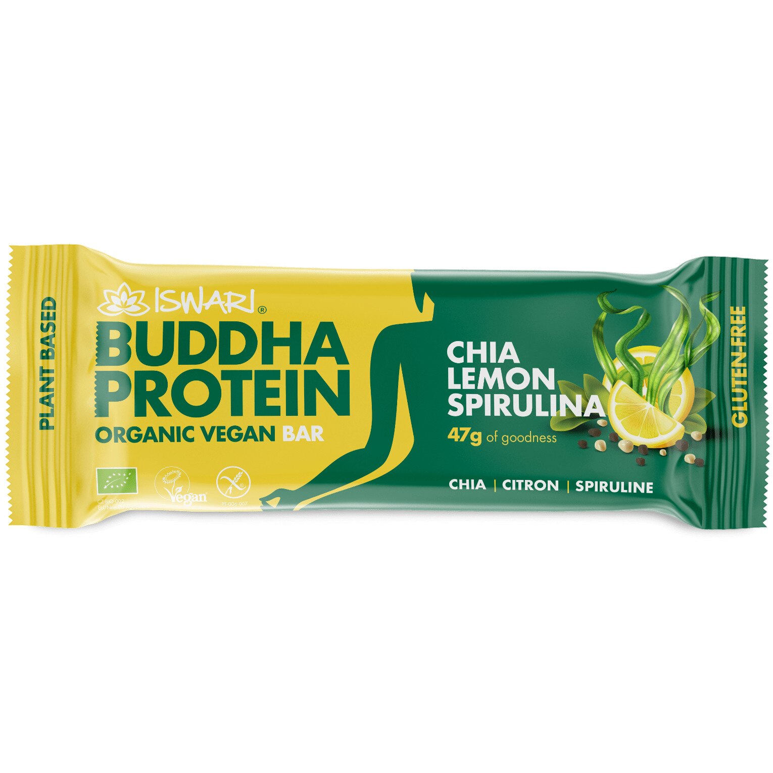 Baton proteic bio Buddha cu lamaie, chia si spirulina, Iswari, 47 g