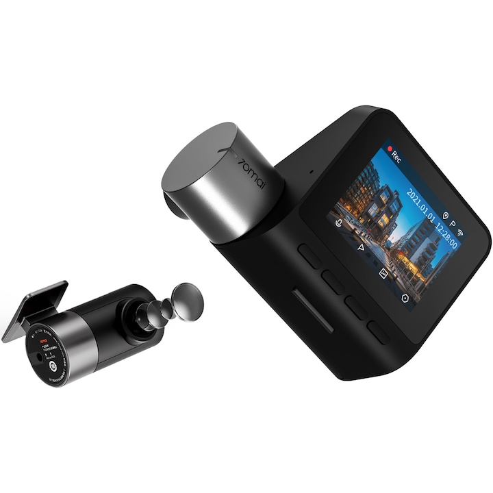 Camera auto DVR 70mai A500S Dash Cam Pro Plus 2.7K 1944p, IPS 2.0", 140 FOV, ADAS, GPS, Night Vision, Wi-Fi + camera spate 70mai RC06 full HD la 30 fps, unghi vizualizare 130°
