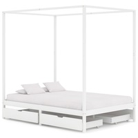 cadru de pat cu baldachin cu 4 sertare din lemn masiv de pin vidaxl lemn 140 x 200 cm alb imagen 21_0_
0