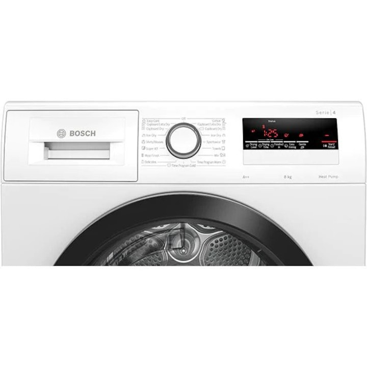 Uscator de rufe BOSCH WTH85204BY, Condensare si pompa de caldura, 8 kg, 16 programe, Clasa A++, Alb