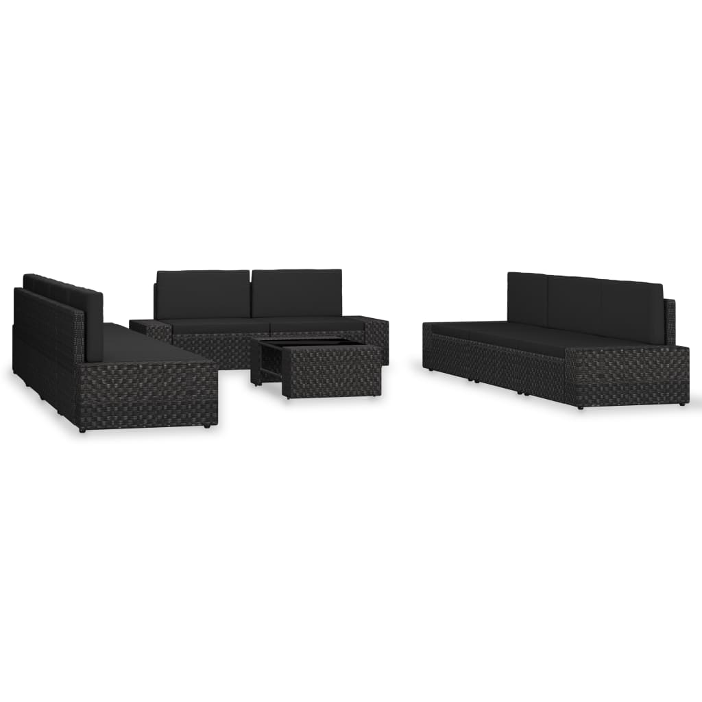 Set mobilier de gradina din 4 piese cu perne negre, vidaXL, Poliratan, Negru