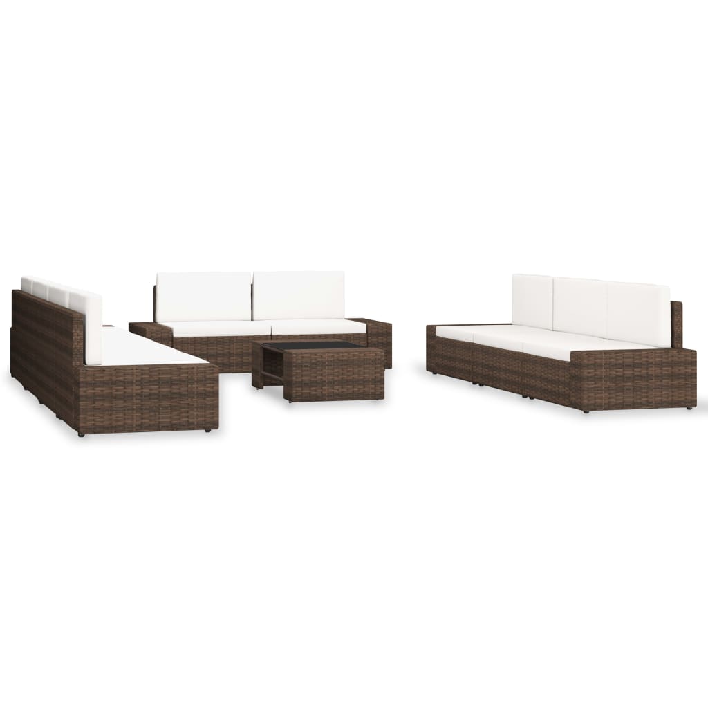 Set mobilier de gradina din 4 piese cu perne albe, vidaXL, Poliratan, Maro