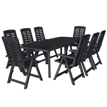 Set mobilier de gradina din 9 piese rabatabile, vidaXL, Plastic, 216 x 90 x 72 cm, Gri Set mobilier de gradina din 9 piese rabatabile, vidaXL, Plastic, 216 x 90 x 72 cm, Gri