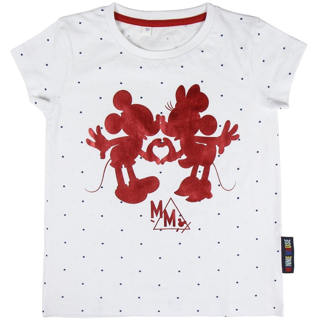 Tricou cu maneca scurta, Minnie & Mickey Mouse, Alb/Rosu