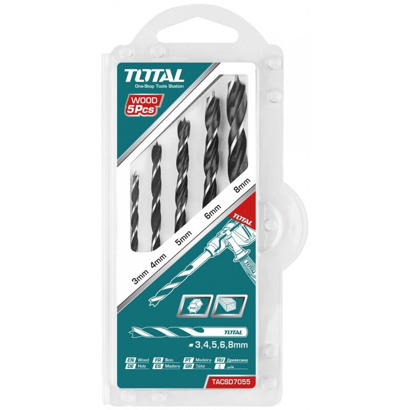 Set burghiu spirala pentru lemn Total, 5buc