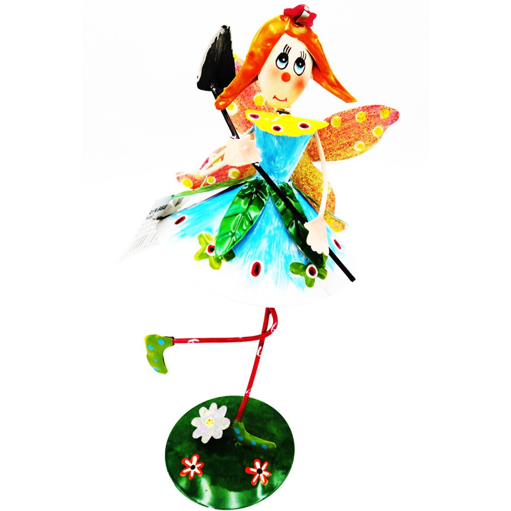 Decoratiune gradina, zana florilor cu aripi de fluture, metal, multicolora, 12x25cm