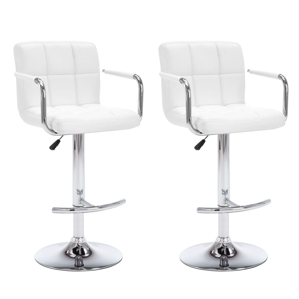 Set de 2 scaune de bar tapitate, vidaXL, Piele artificiala, 46 x 49 x (93-113)cm, Alb