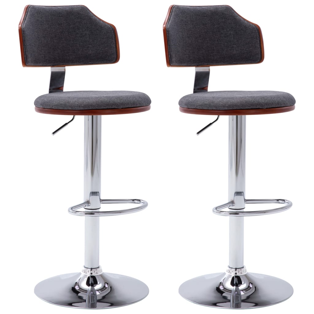Set de 2 scaune de bar din lemn curbat, vidaXL, Piele artificiala, 38 x 48 x (88 - 108)cm, Gri