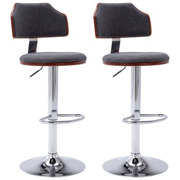 Set de 2 scaune de bar din lemn curbat, vidaXL, Piele artificiala, 38 x 48 x (88 - 108)cm, Gri Set de 2 scaune de bar din lemn curbat, vidaXL, Piele artificiala, 38 x 48 x (88 - 108)cm, Gri