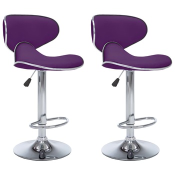 Set de 2 scaune de bar tapitate cu inaltime ajustabila, vidaXL, Piele artificiala, 50 x 46 x (87-108)cm, Mov Set de 2 scaune de bar tapitate cu inaltime ajustabila, vidaXL, Piele artificiala, 50 x 46 x (87-108)cm, Mov