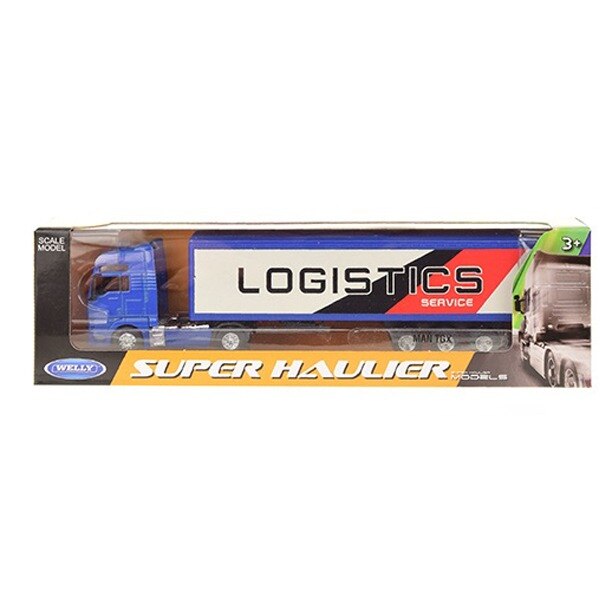 Camion cu remorca Welly, Toi - Toys, albastru, +3 ani