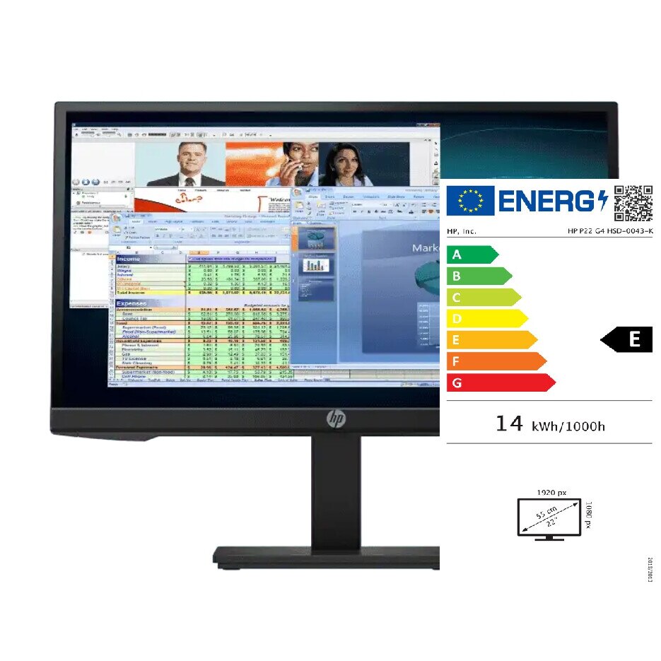 Монитор HP P22 G4, 21.5", LED, IPS, 1920 x 1080, VGA, 1 x HDMI ...