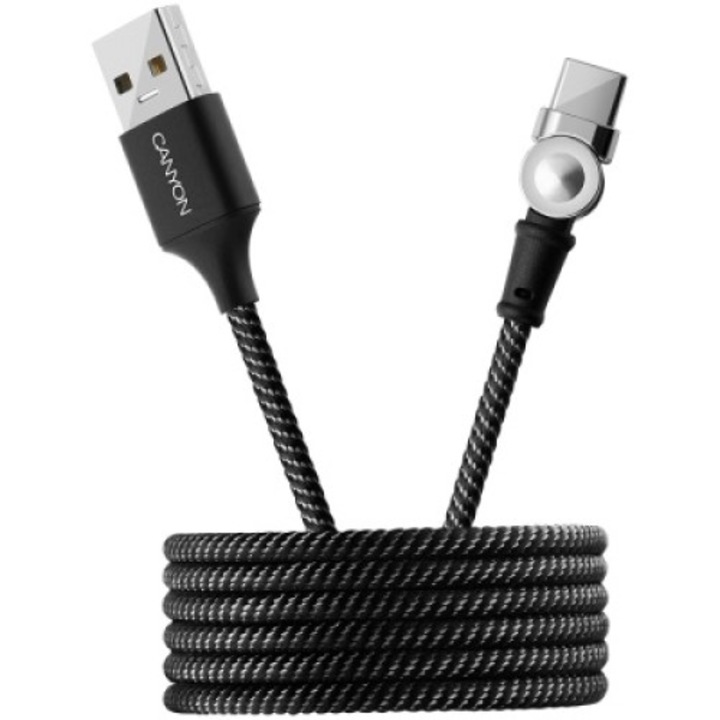 Canyon CNS-USMC8B kábel, fekete fonat, USB Type C – USB 2.0, mágneses, 1 m