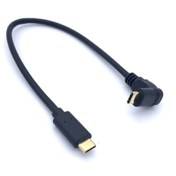 Cablu 10Gbps USB Type C la USB Type C (3A) cu unghi 90 grade sus/jos, 0.3m, Negru, Conectori Auriti Cablu 10Gbps USB Type C la USB Type C (3A) cu unghi 90 grade sus/jos, 0.3m, Negru, Conectori Auriti
