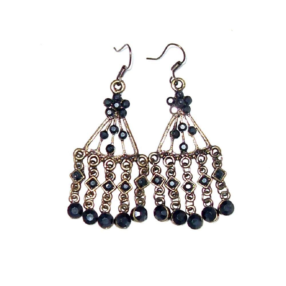 Cercei bijuterie cu cristale negre de dama FashionBijoux