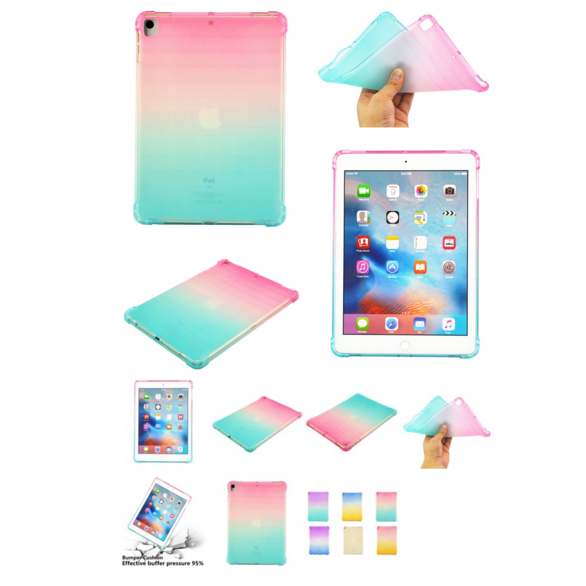 Husa silicon Bibilel high quality pentru Apple iPad Pro 11" (2018 si 2020), Verde-Roz, BBL2103