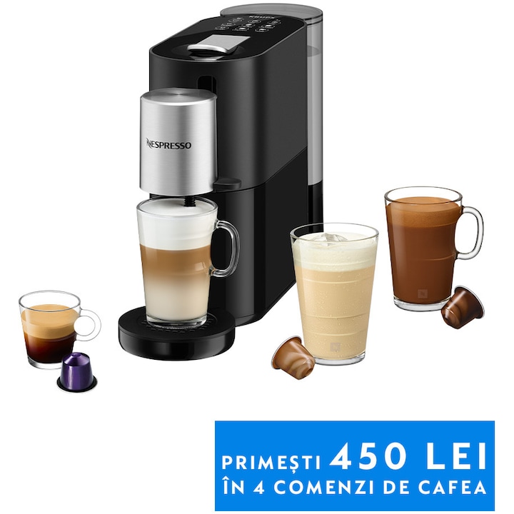Espressor Nespresso by Krups Atelier XN890831, 1500W, 19 Bar, Sistem de spumare a laptelui, 1L, Negru, set capsule degustare inclus