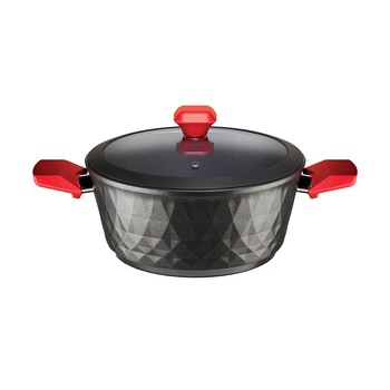 Oala Pyramis RED DIAMOND Ø24cm, aluminiu, invelis BioDiamond, capac sticla termorezistenta, pentru toate tipurile de plite Oala Pyramis RED DIAMOND Ø24cm, aluminiu, invelis BioDiamond, capac sticla termorezistenta, pentru toate tipurile de plite