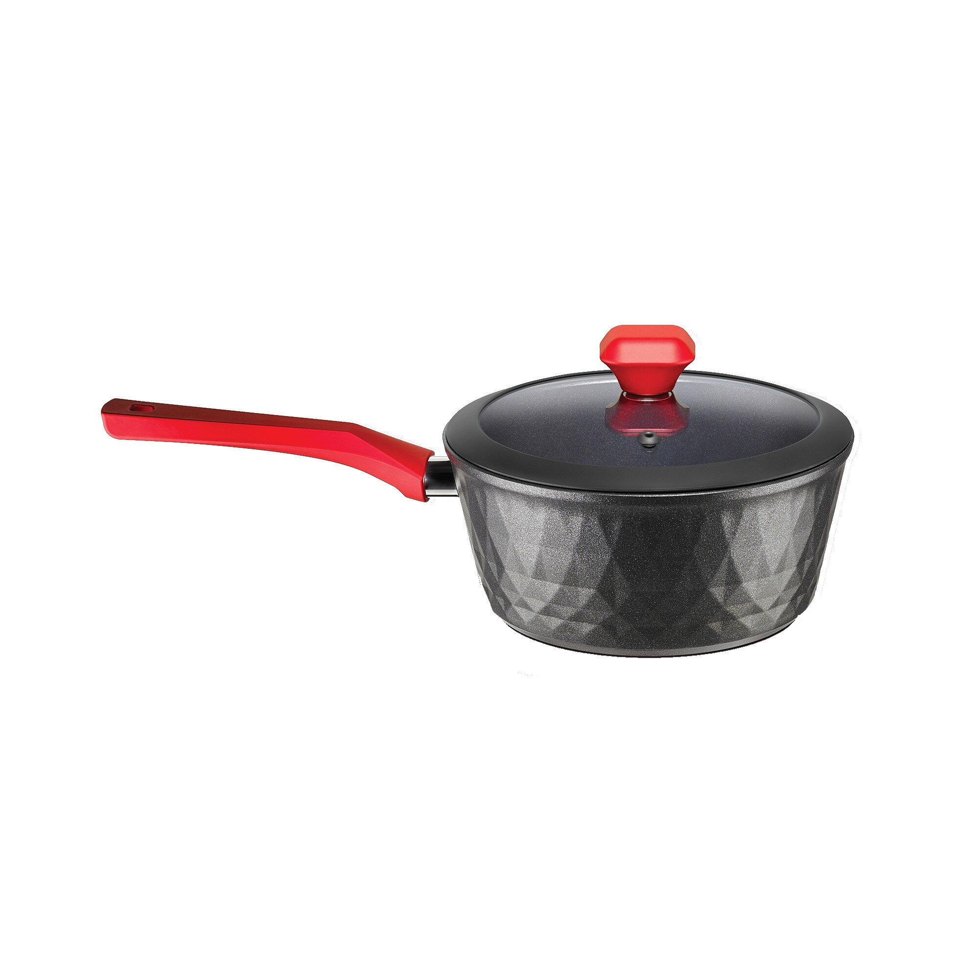 Sosiera Pyramis RED DIAMOND Ø18cm, aluminiu, invelis BioDiamond, capac sticla termorezistenta, pentru toate tipurile de plite