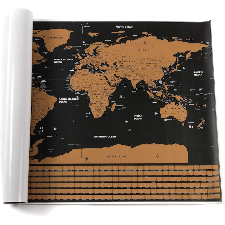 Комплект скреч карта на света Zola®, запишете къде сте били на почивка, 82 x 59 cm