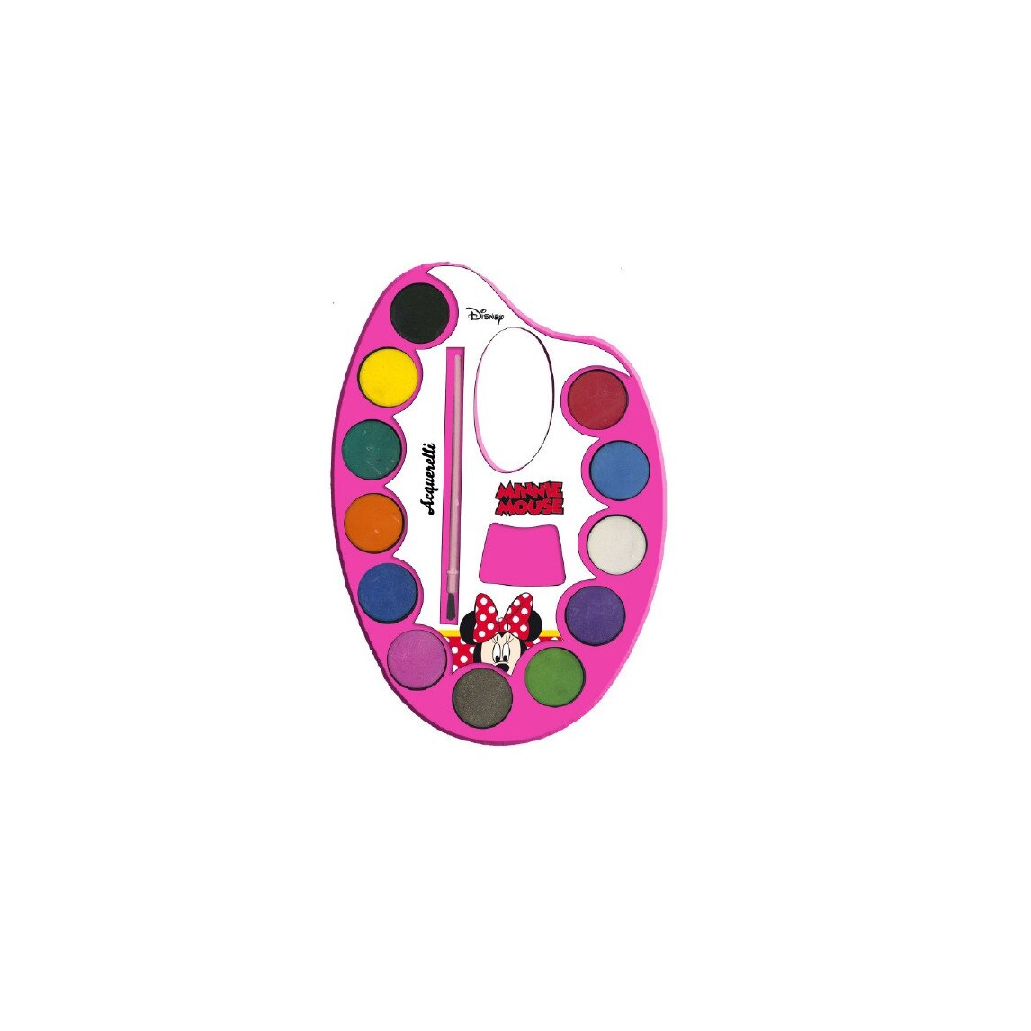 Acuarele pe paleta + pensula, 12 culori Minnie Mouse Multicolor