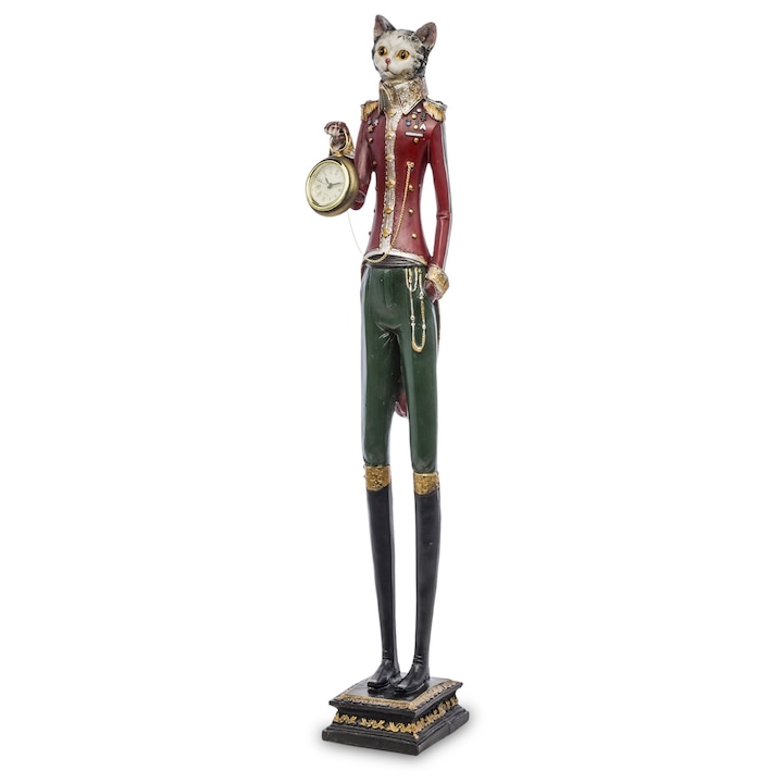 Figurina pisica cu ceas, Rossana Collection, 66x12x10.5 cm