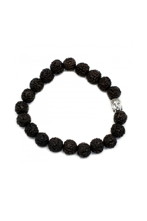 Bratara Rudraksha Buddah Bangle Mala, lemn, negru, 24 cm