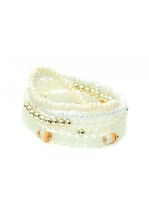 Bratara set 3 bucati Damasc, plastic, 19cm, alb cu auriu