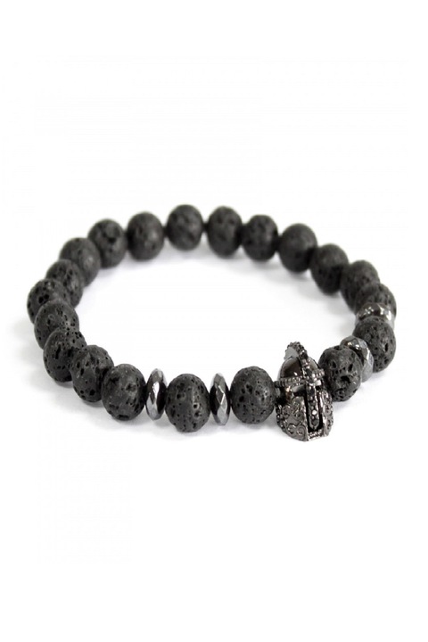 Bratara Lava Stone Knights Helmet, cuart, neagra, 19cm