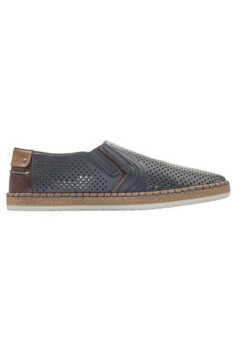 Mocasini barbati Rieker bleumarin din piele naturala cu perforatii, Bleumarin