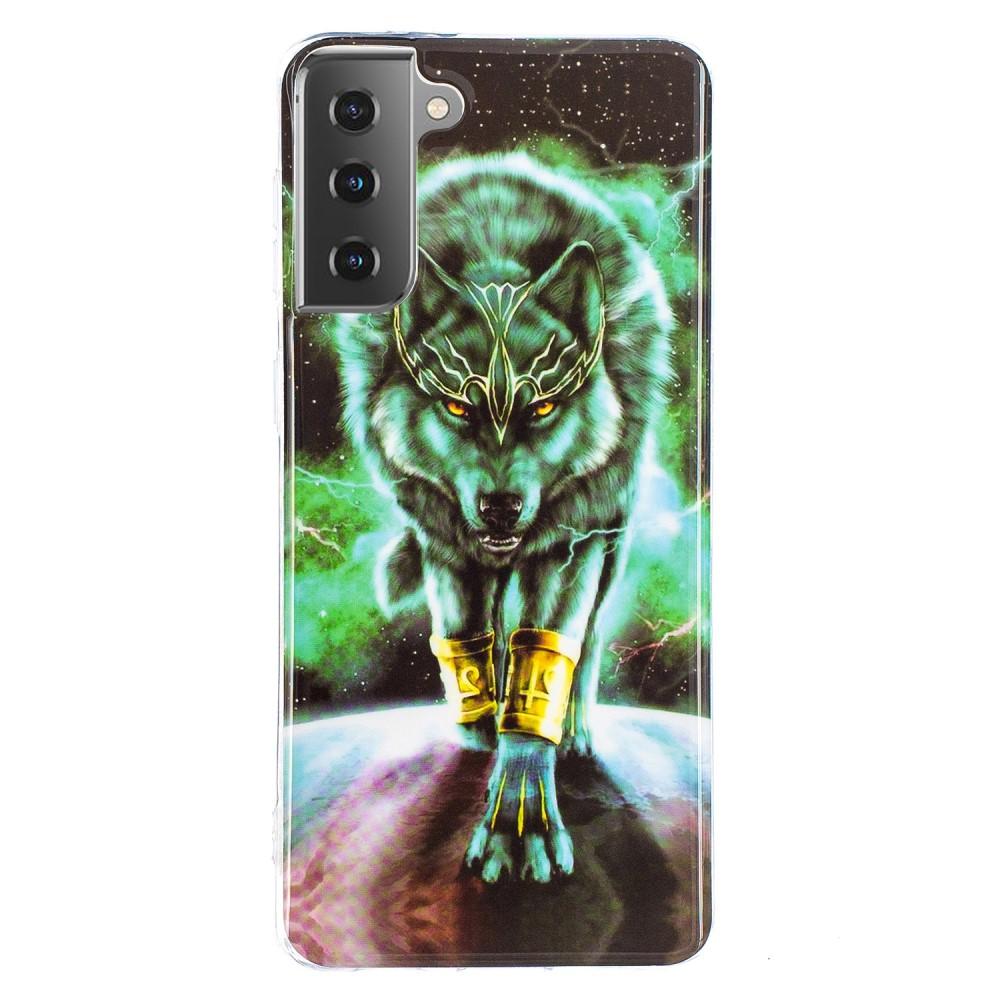 Husa silicon compatibila cu Samsung Galaxy S21 Fosforescent model Mythic Wolf, Silicon, TPU Viceversa Multicolor