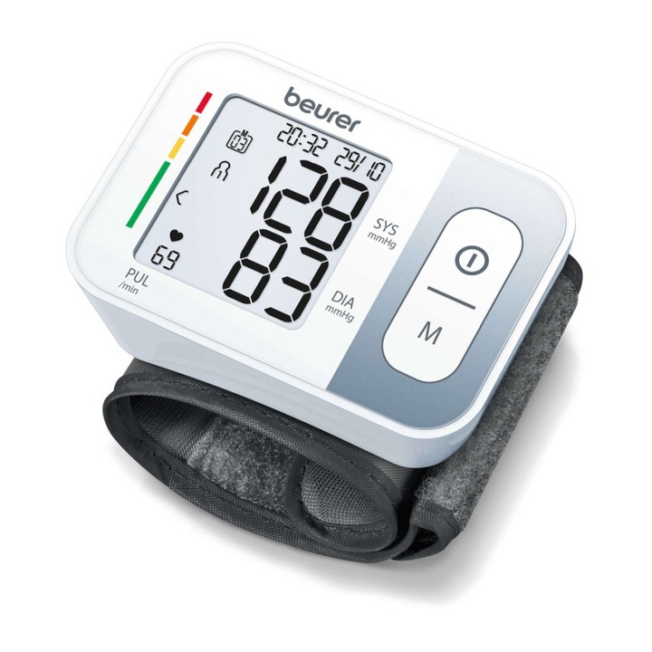 Beurer BC 28 vérnyomásmérő, csuklópánt, 2 felhasználó, akár 60 felvétel, automatikus mérés, pulzus, mandzsetta 14 mm / 19,6 mm