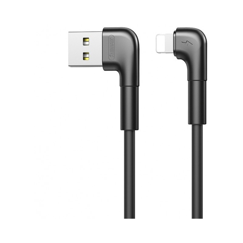 Cablu Date Incarcare Remax Tenky Compatibil Cu Dispozitive Cu Mufa Lightning, 2.1a, Capete La 90 Grade, Negru
