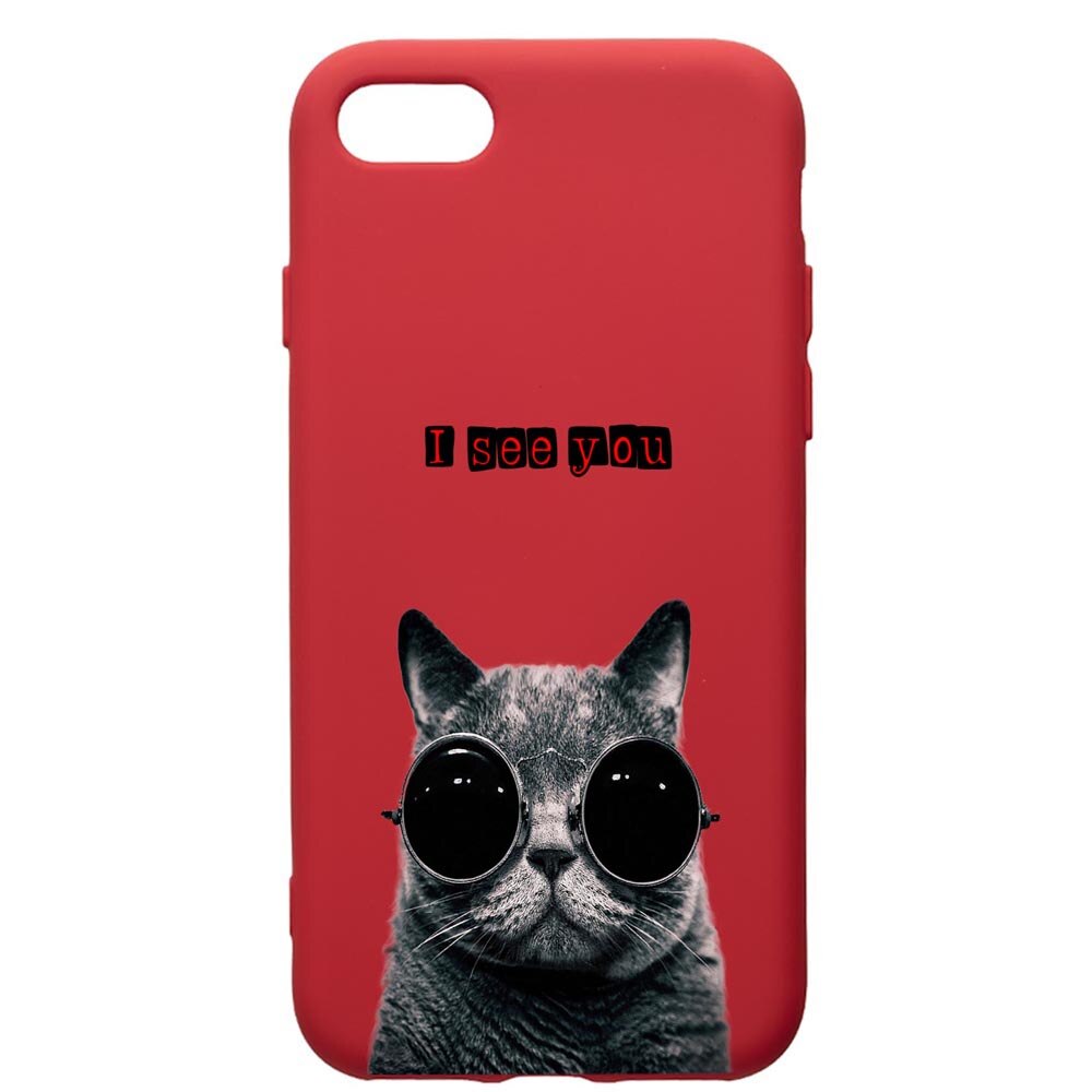 Husa de protectie Apple iPhone 8 Plus / iPhone 7 Plus, I See You, silicon, cu interiorul din material textil, protectie camera, Red, PR9