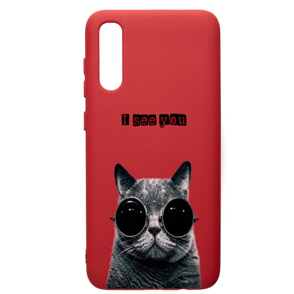 Husa de protectie Samsung Galaxy A70, I See You, silicon, cu interiorul din material textil, protectie camera, Red, PR9