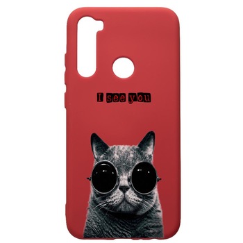 Husa de protectie Xiaomi Redmi Note 8, I See You, silicon, cu interiorul din material textil, protectie camera, Red, PR9 Husa de protectie Xiaomi Redmi Note 8, I See You, silicon, cu interiorul din material textil, protectie camera, Red, PR9