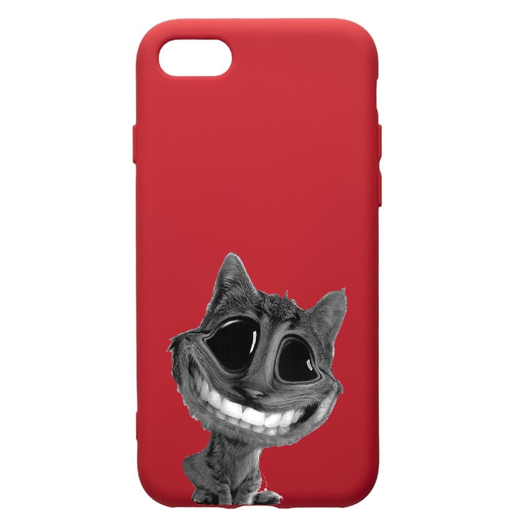 Husa de protectie Apple iPhone SE 2 / iPhone 8 / iPhone 7, Crazy Cat, silicon, cu interiorul din material textil, protectie camera, Red, PR20