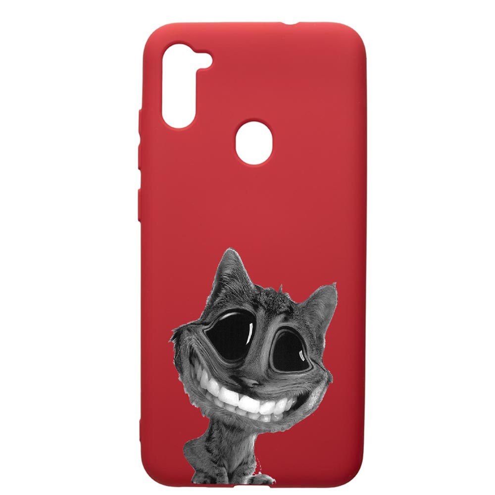Husa de protectie Samsung Galaxy A11, Crazy Cat, silicon, cu interiorul din material textil, protectie camera, Red, PR20