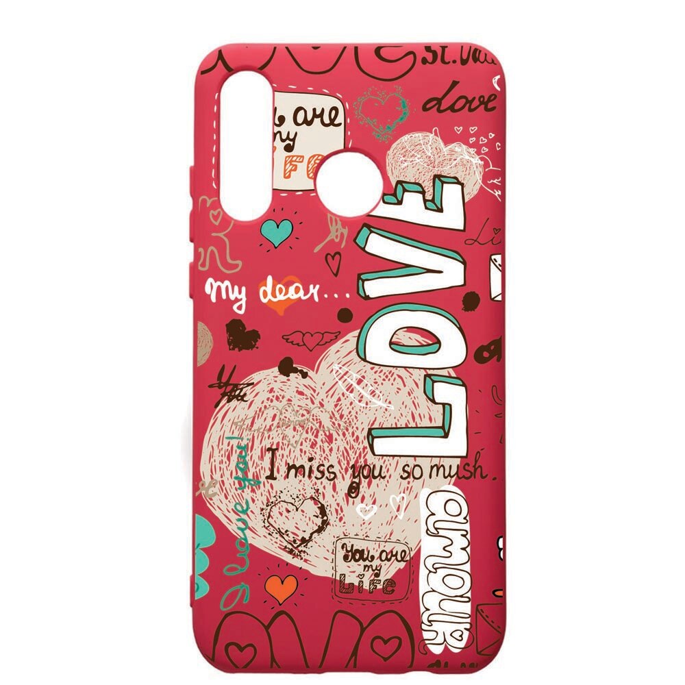 Husa de protectie Huawei P30 Lite, Love February, silicon, cu interiorul din material textil, protectie camera, Maroon, PM25