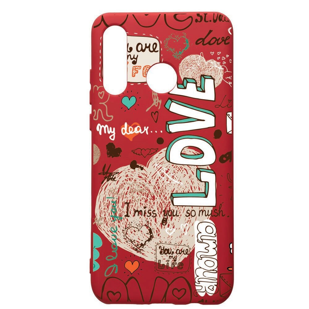 Husa de protectie Huawei P30 Lite, Love February, silicon, cu interiorul din material textil, protectie camera, Red, PR25