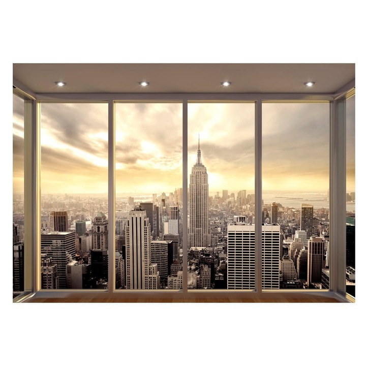 Nem szőtt tapéta nappali, hálószoba, reggel felhőkarcolók között - 300cm X 210cm, Útmutató, ragasztó