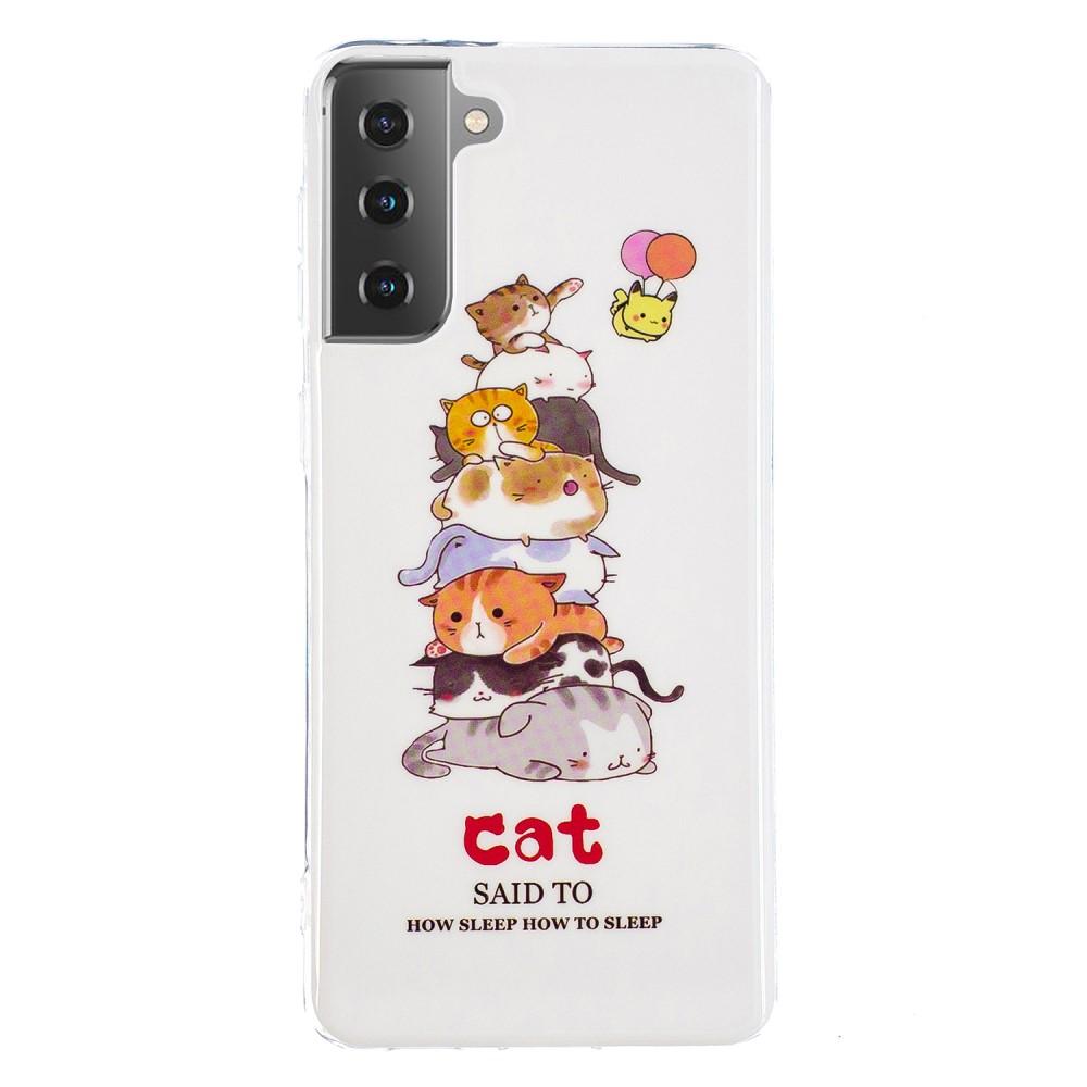 Husa silicon compatibila cu Samsung Galaxy S21 Fosforescent model Cat Pile, Silicon, TPU Viceversa Multicolor