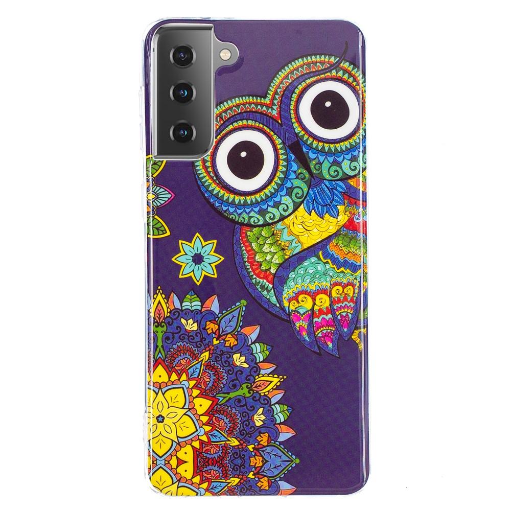 Husa silicon compatibila cu Samsung Galaxy S21 Fosforescent model Owl Mandala, Silicon, TPU Viceversa Multicolorn, TPU Viceversa Multicolor