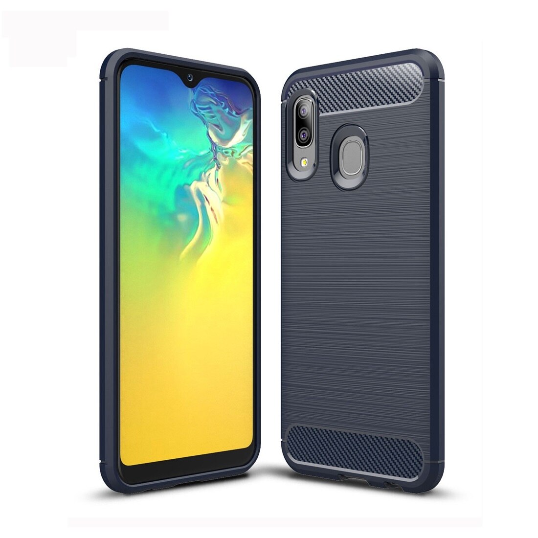 Husa Lemontti Brushed Texture Carbon Fiber compatibila cu Samsung Galaxy A20e, Navy Blue